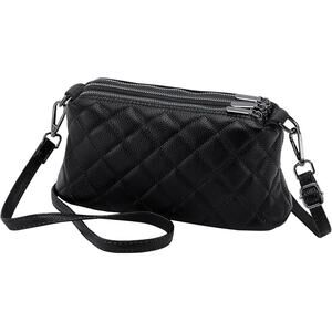 NEW Black Quilted Crossbody Bag  Triple Zipper Vegan Leather Shoulder Purse